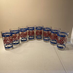 Set of 8 Vintage Pepsi-Cola Glasses Tiffany Style Stained Glass Design 1970’s